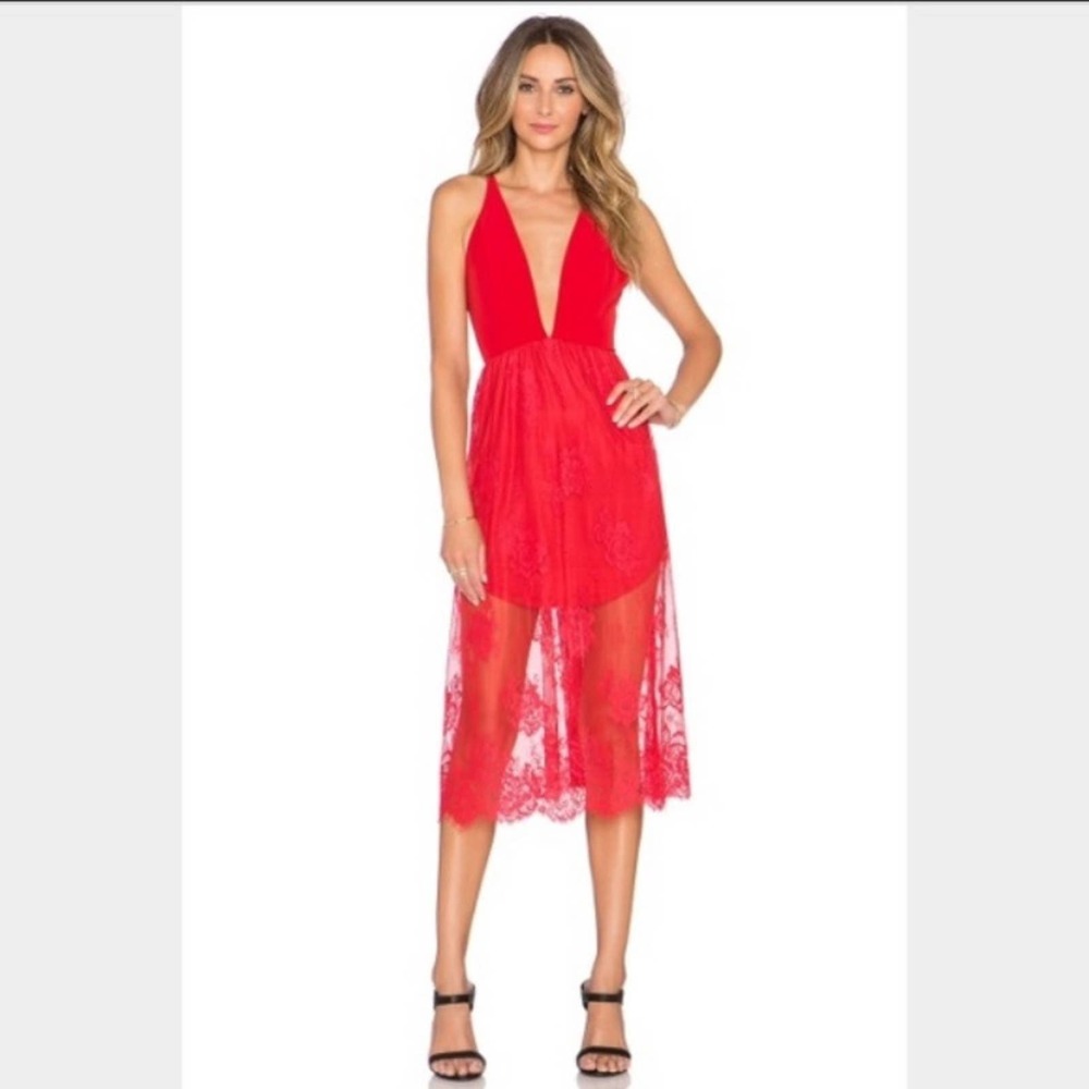 NBD Falling in love lace midi dress revolve